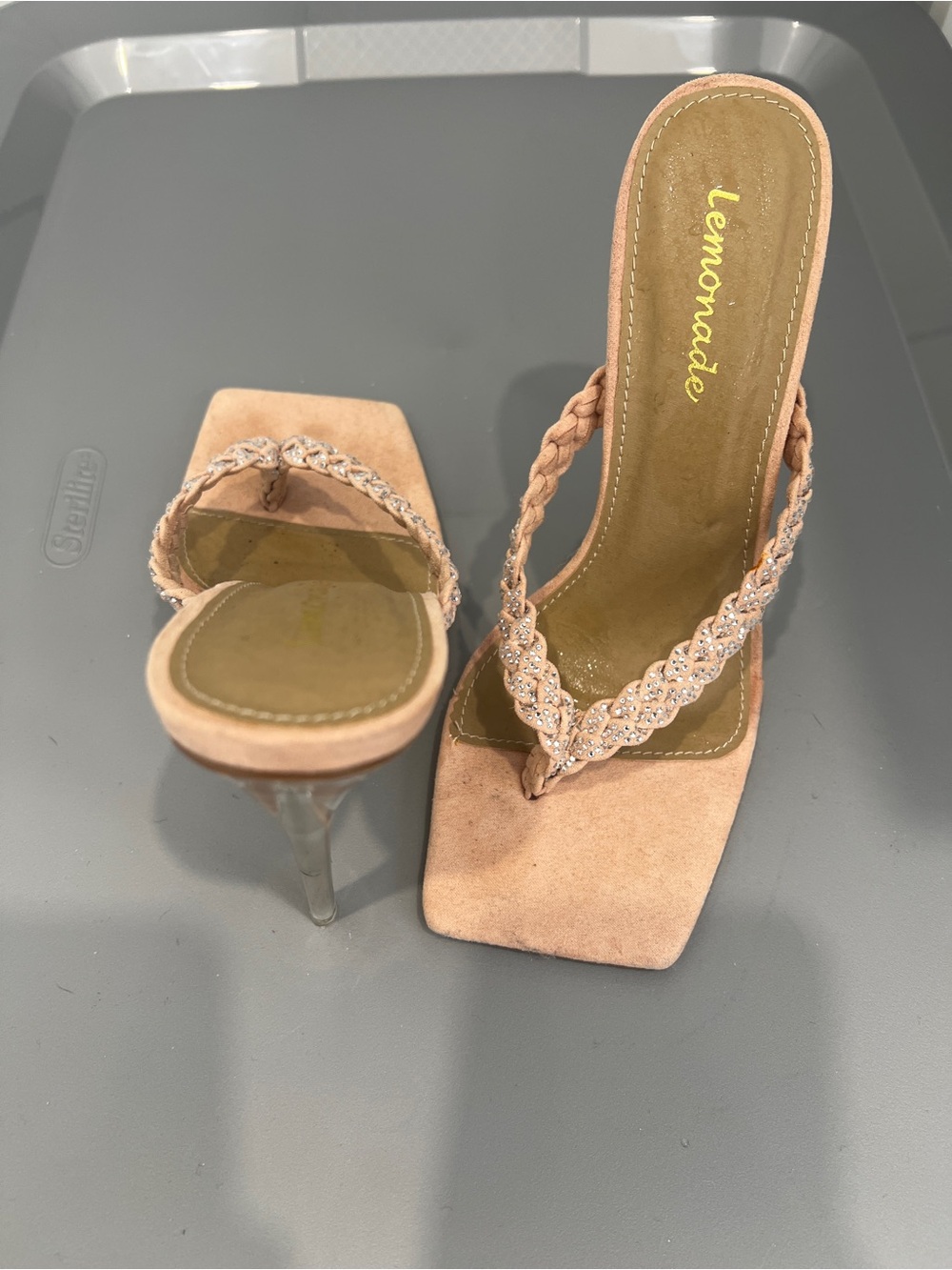 Braided Thong Clear-Stiletto Heels
